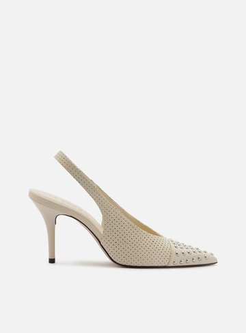 Arezzo — Scarpin Off-White Couro Salto Médio Tachas