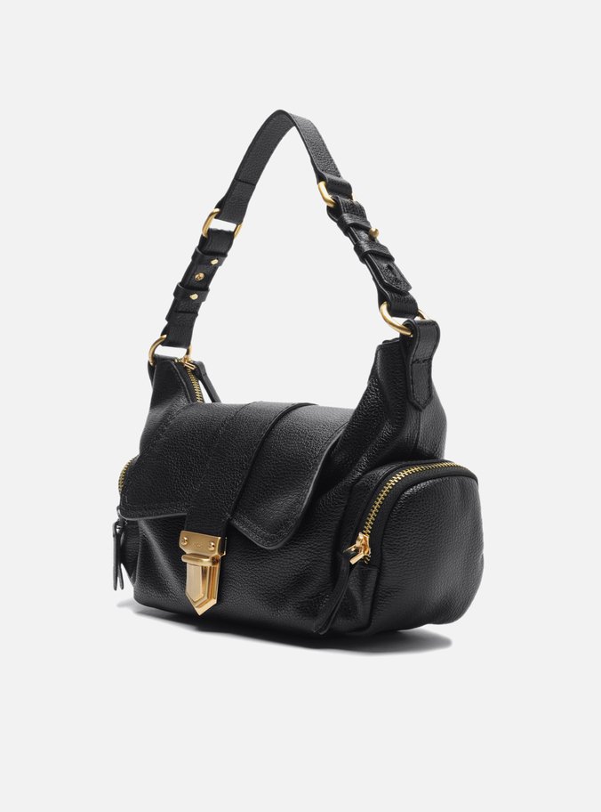 Bolsa Tiracolo Preta Couro Média Bolsos