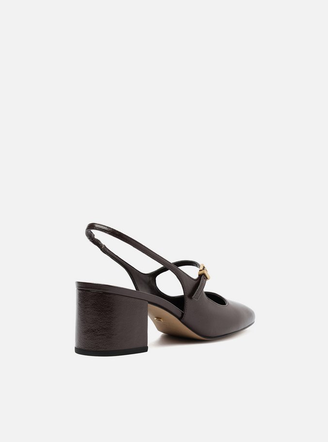 Sapato Boneca Marrom Couro Bloco Slingback Classic
