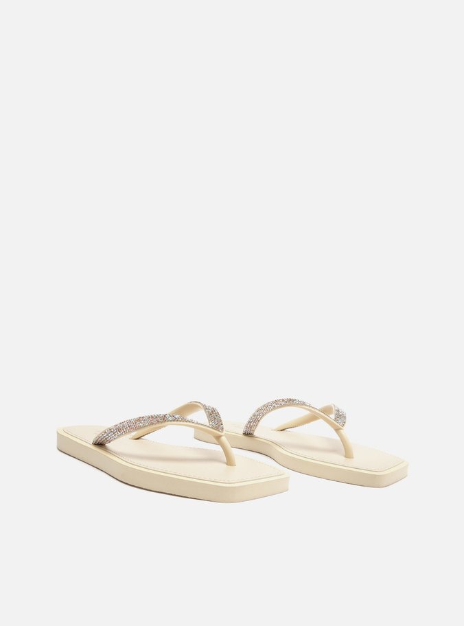 Chinelo de Dedo Off-White Strass Square