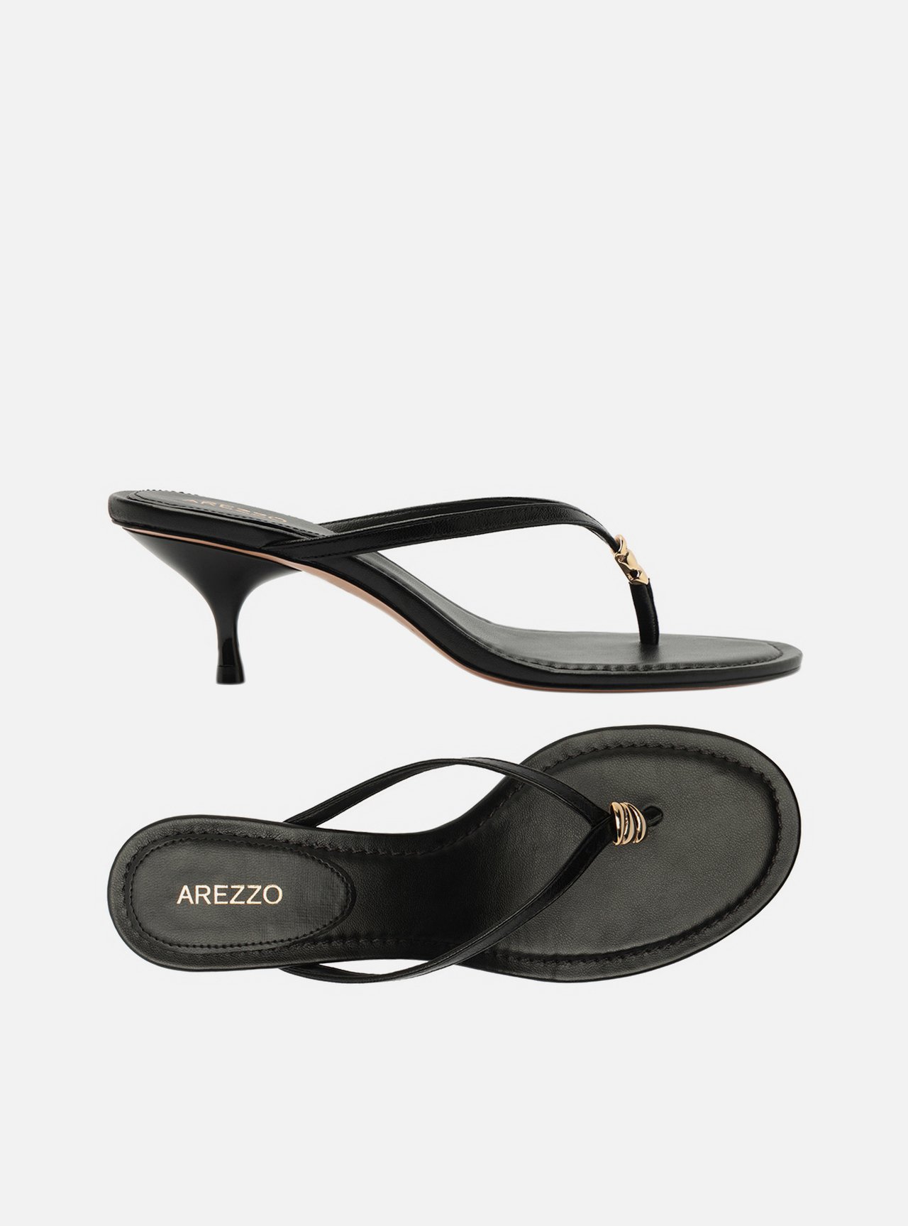 Tamanco Preto Salto Kitten Flip Flop Metal — foto 5