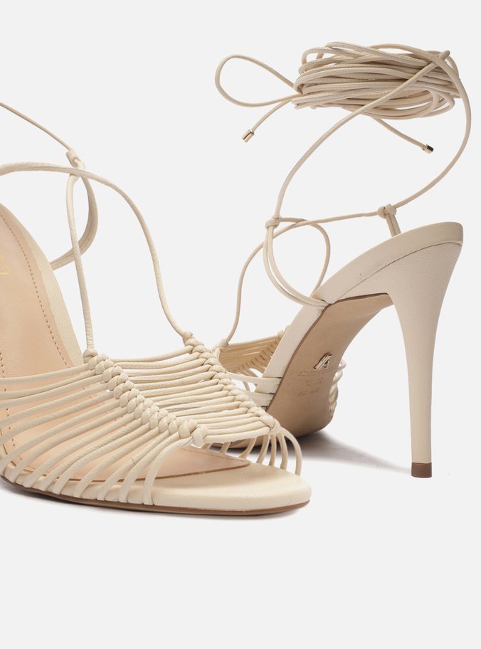 Sandália Off-White Salto Fino Multi Tiras Amarração