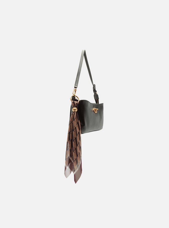 Bolsa Tiracolo Preta Couro Pequena Lenço