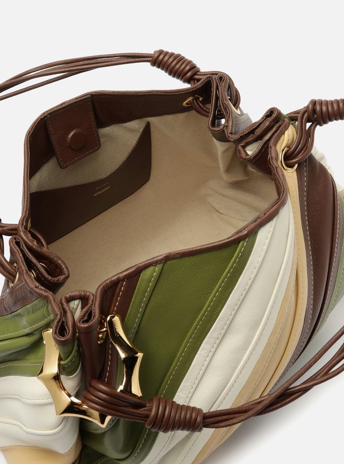 Bolsa Shopping Verde Mix Couro Grande Costuras