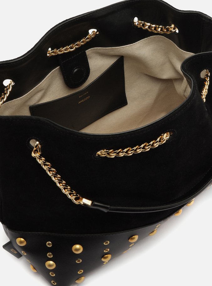 Bolsa Bucket Preta Couro Acamurçado Grande