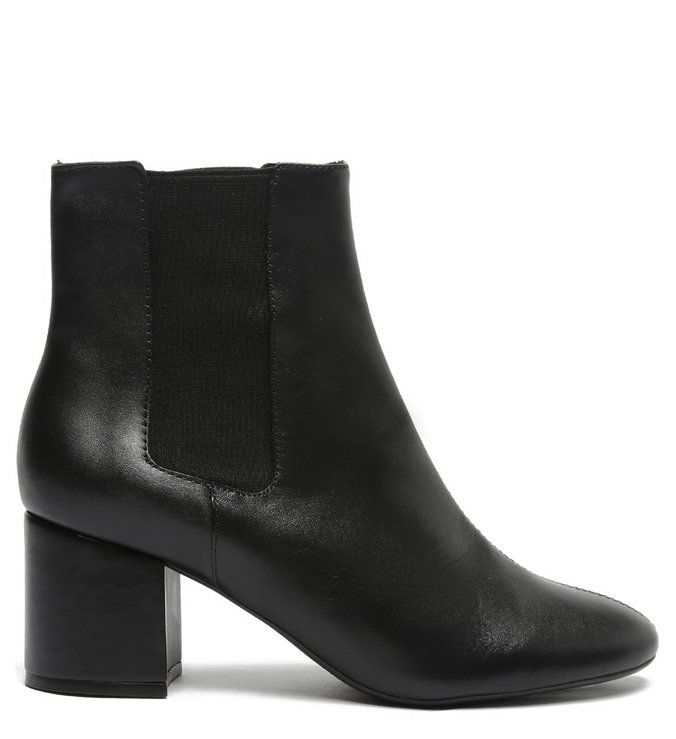 Bota Preta Couro Chelsea Salto Bloco