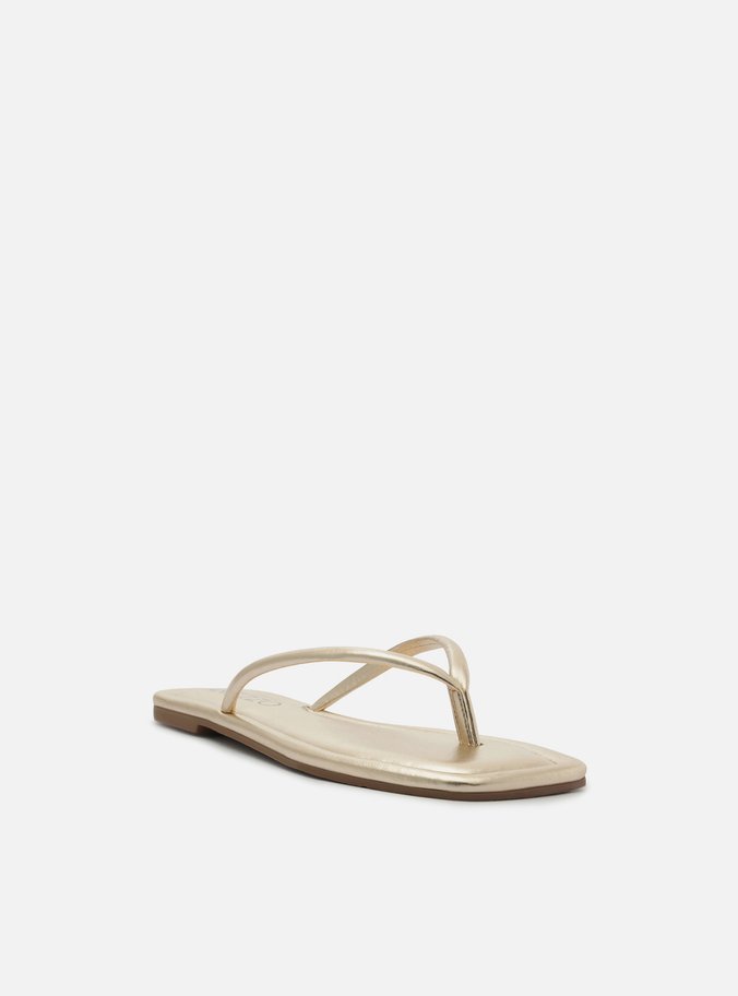 Rasteira Dourada Flip Flop Bico Quadrado