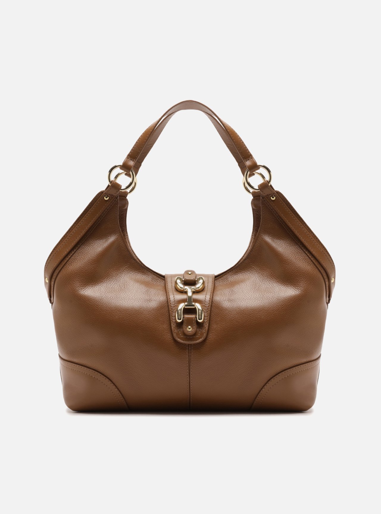 Bolsa Hobo Marrom Couro Grande Metais Dourados — foto 1