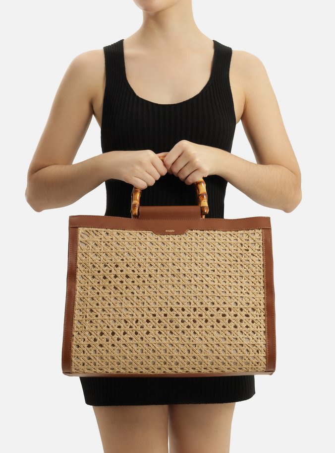 Bolsa Shopping Marrom Couro Palha Isla Grande