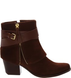 Bota Nobuck Tiras Zíper Licor
