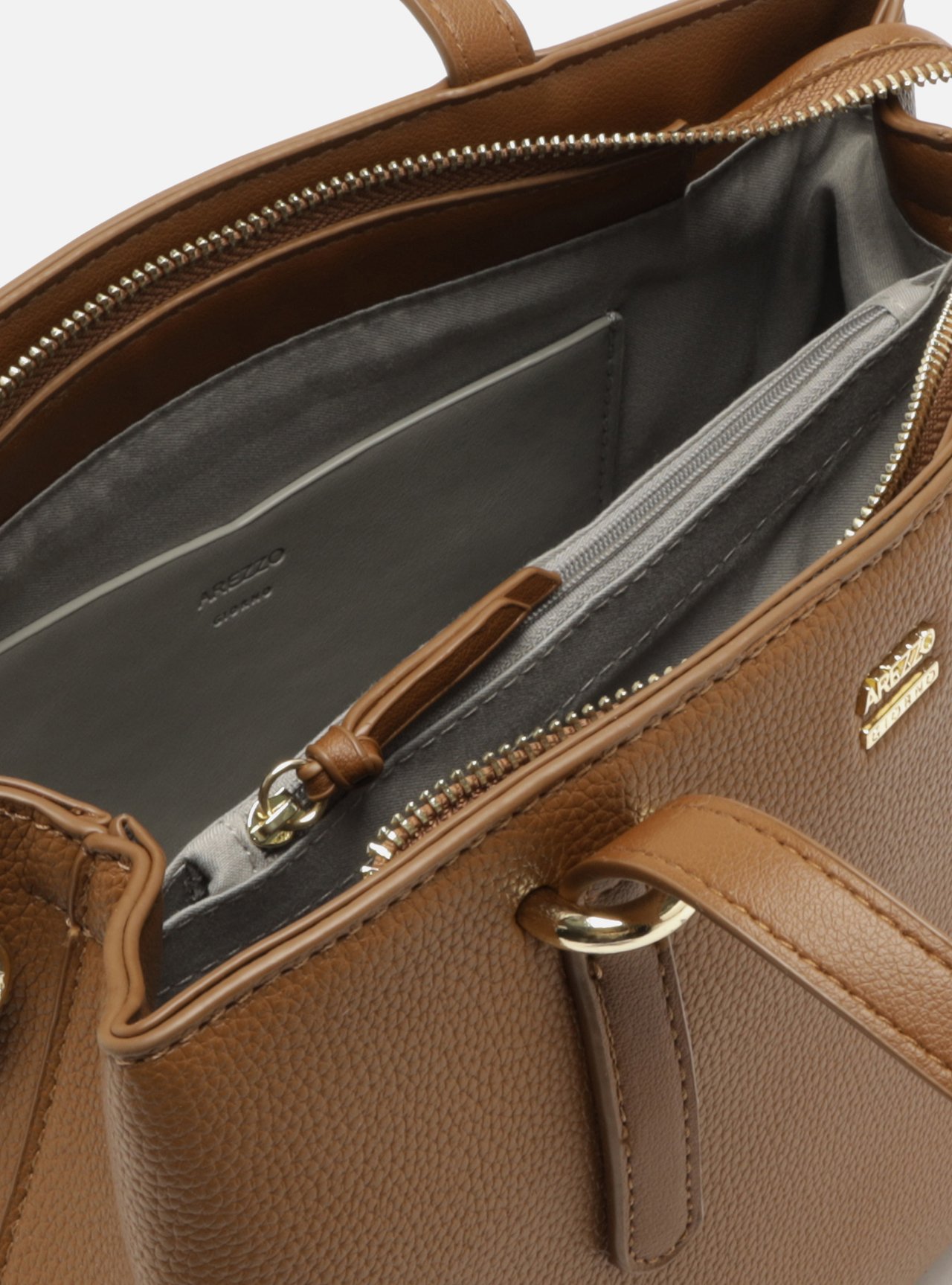 Bolsa Tote Marrom Média Granulada Metais — foto 4