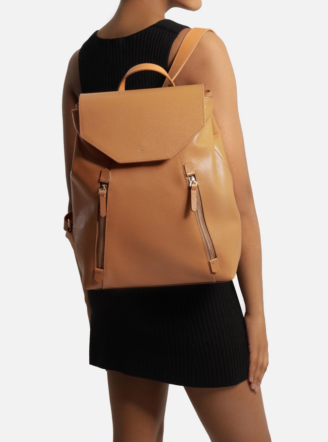 Mochila Marrom Clara Couro Grande Bolsos