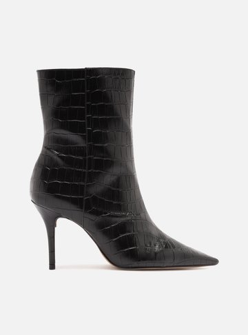 Bota Preta Croco Cano Médio Salto Fino