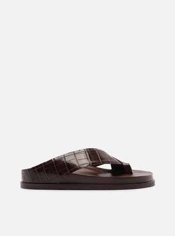 Arezzo — Sandália Papete Marrom Croco Tiras Largas Dedeira