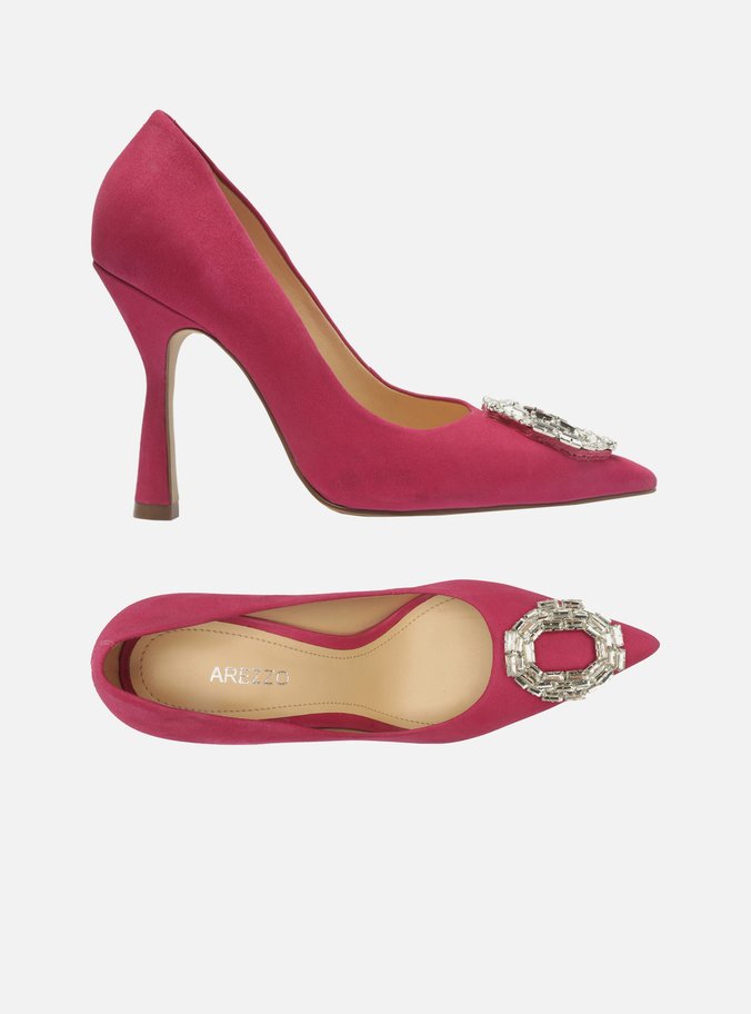 Scarpin Rosa Nobuck Bico Fino Pedraria