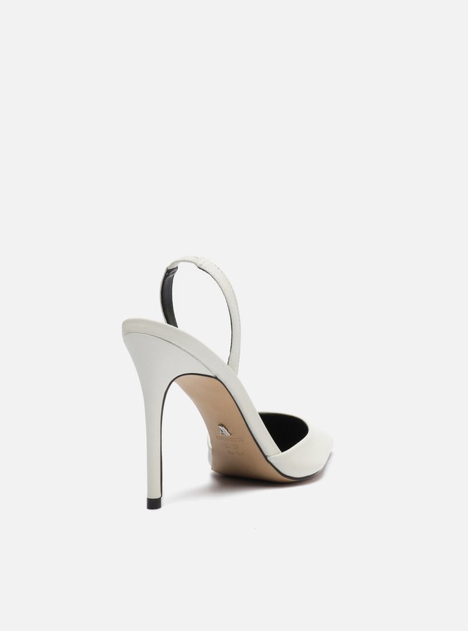 Scarpin Branco Couro Salto Alto Bico Fino Aberto