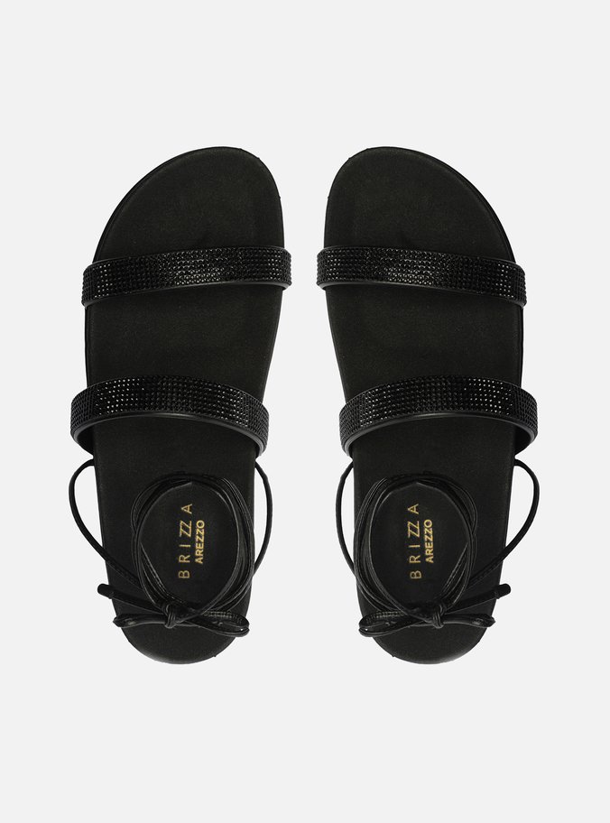 Sandália Preta Strass Flatform Luna Amarração