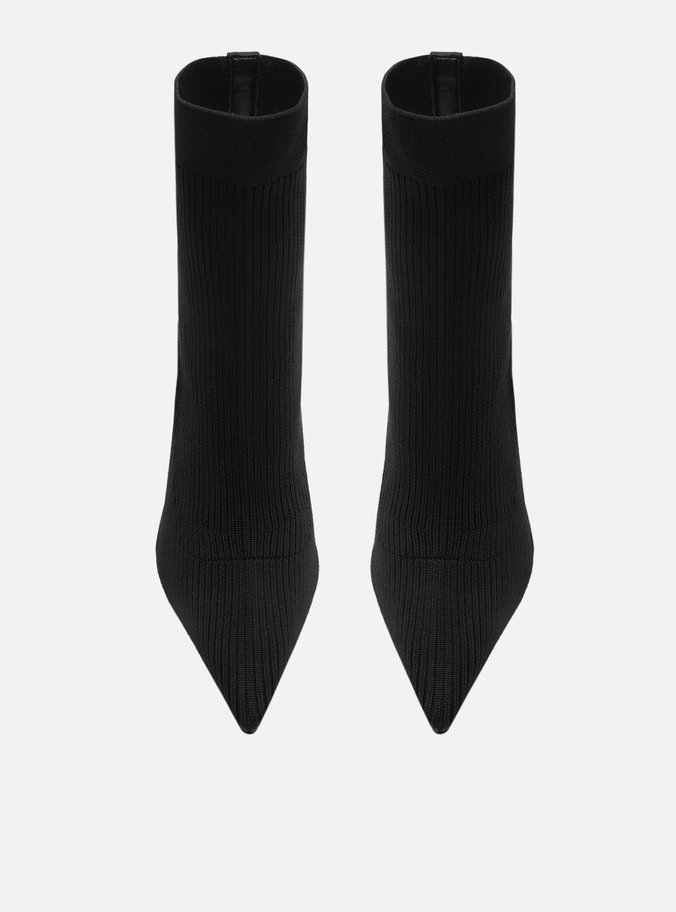Bota Skinny Preta Knit Cano Médio Salto Bloco
