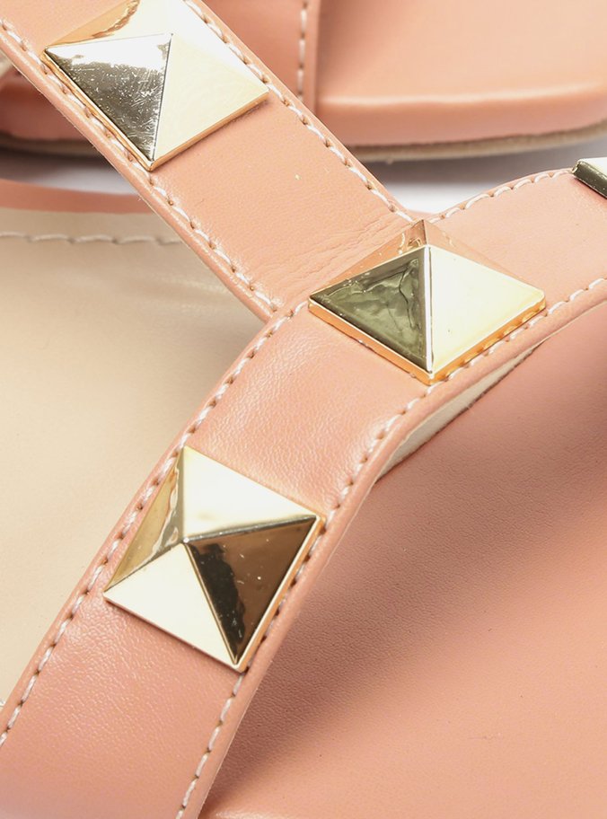 Sandália Rasteira Rosa Studs