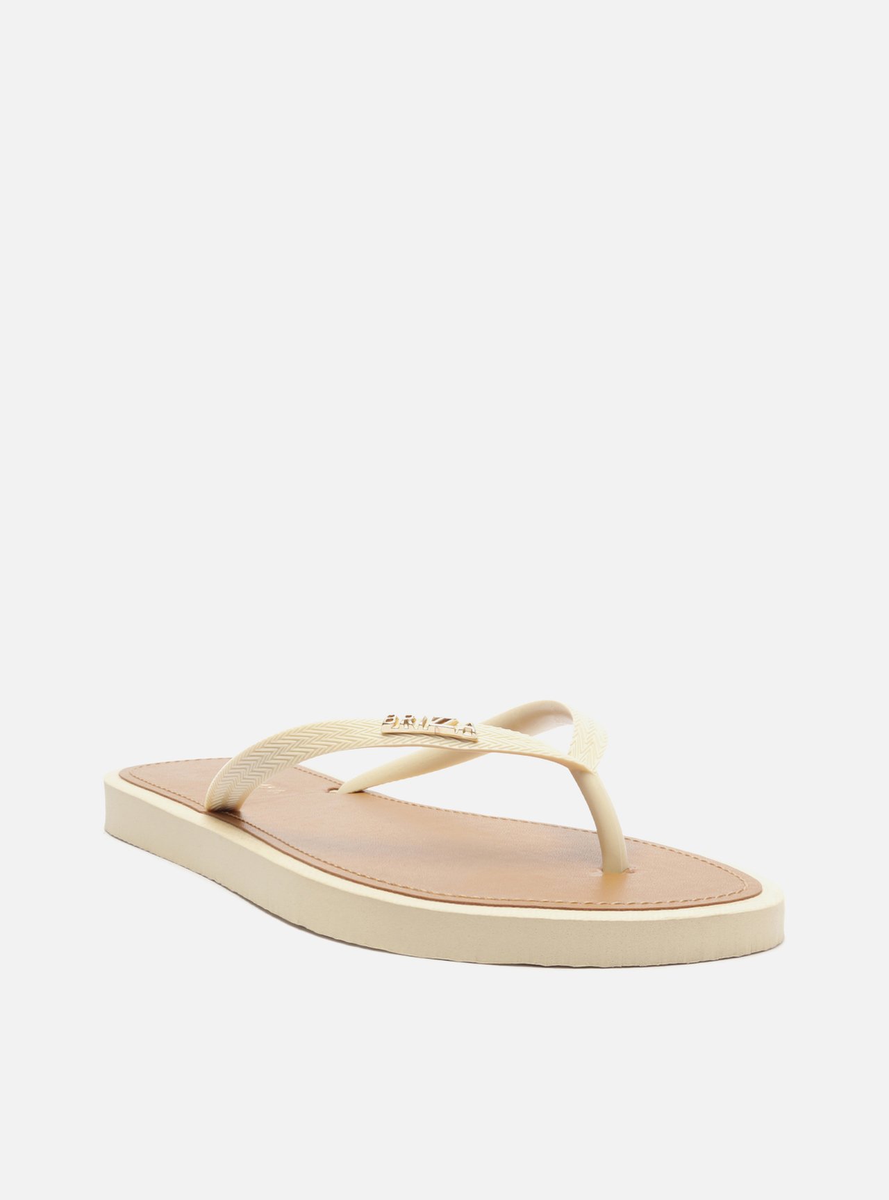 Chinelo de Dedo Tiras Off-White Palmilha Marrom — foto 2