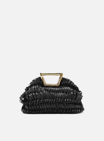 Bolsa Tiracolo Preta Couro Média Alça Metal