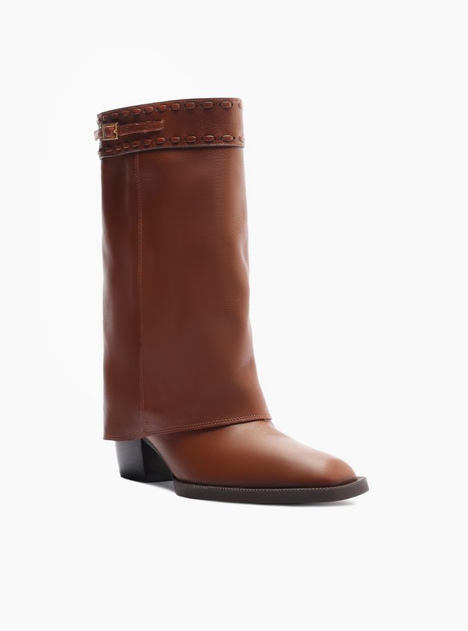 Bota Caramelo Couro Cano Curto Polaina Folk