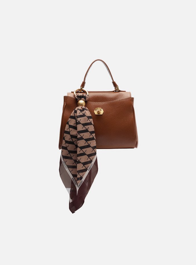 Bolsa Satchel Caramelo Couro Pequena Lenço