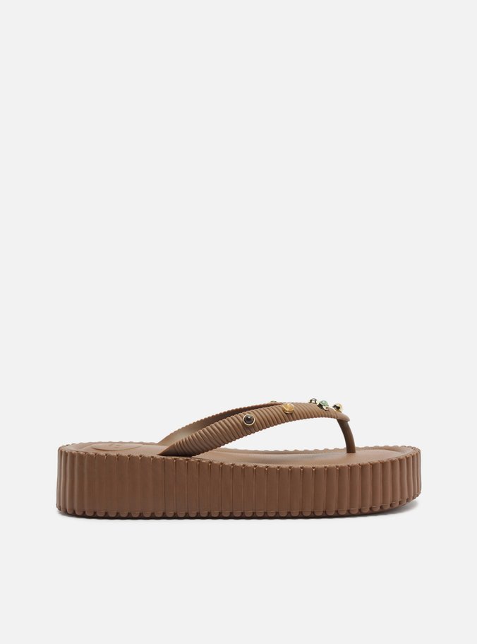 Chinelo de Dedo Marrom Flatform Pedraria Brizza