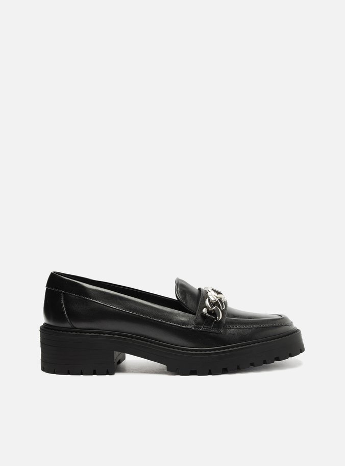 Mocassim Preto Couro Tratorado Corrente