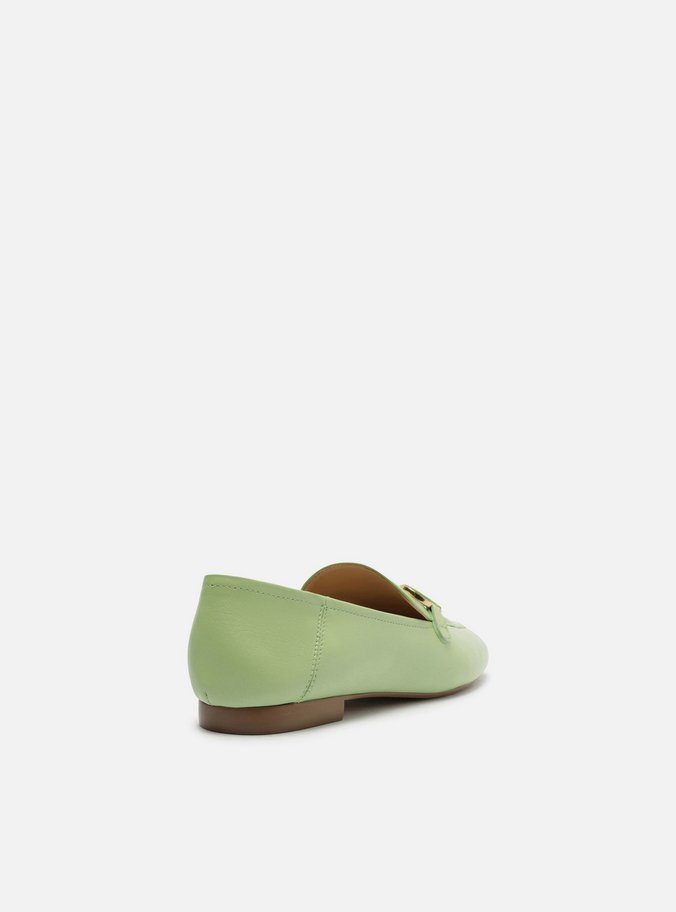 Mocassim Verde Couro Bridão Metálico