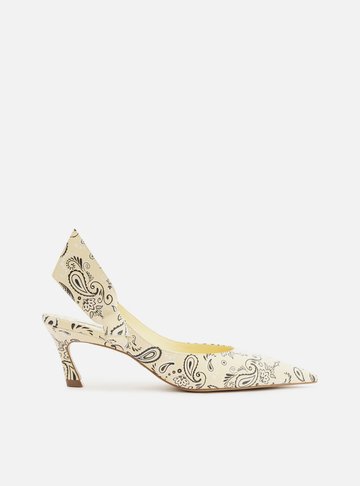 Scarpin Amarelo Paisley Salto Baixo Slingback Livia