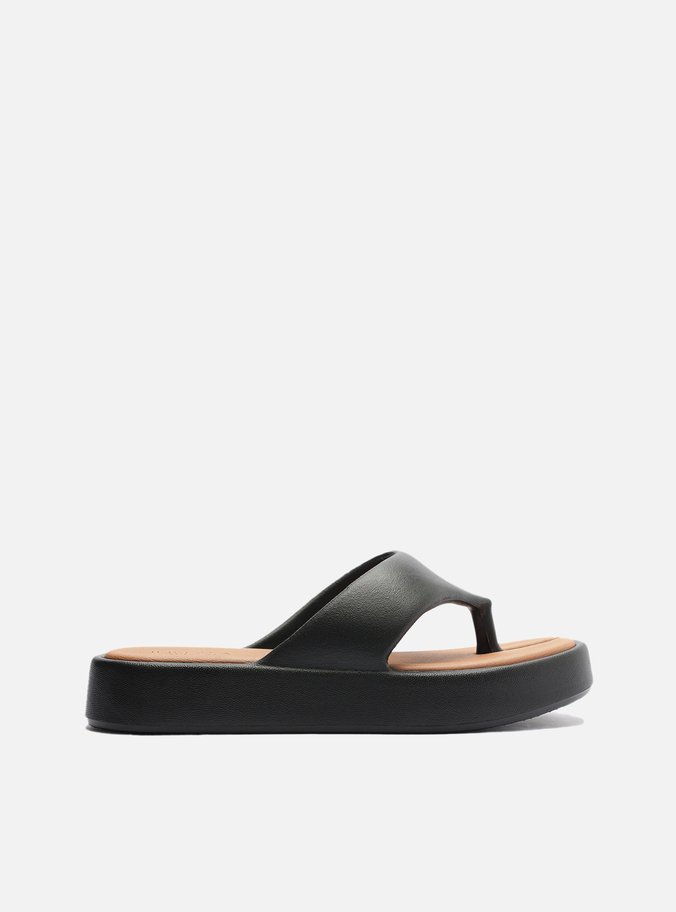 Sandália Preta Flatform Bicolor Tira