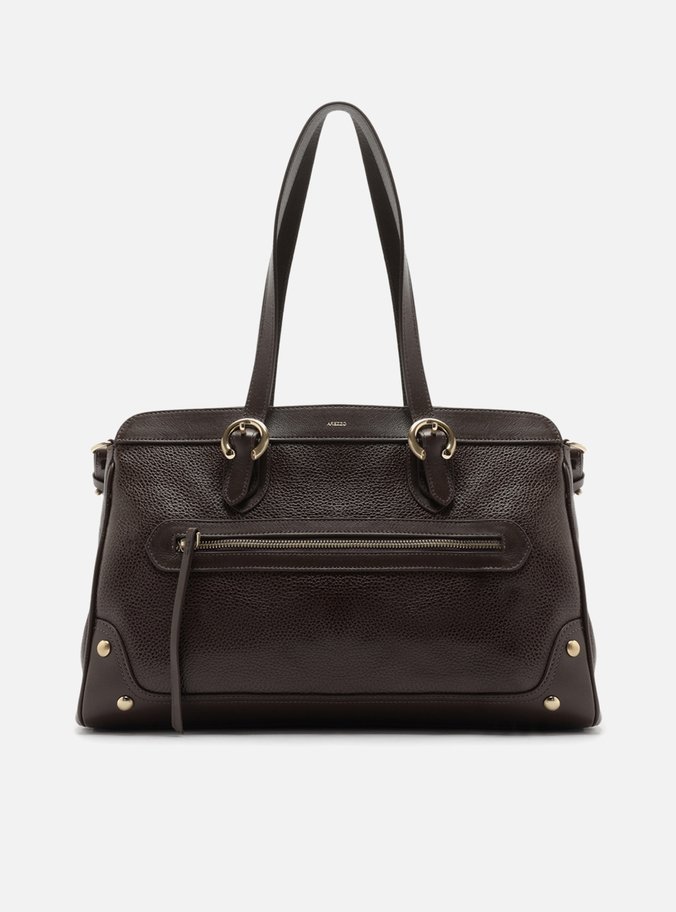 Bolsa Shopping Marrom Couro Worn Grande Metais