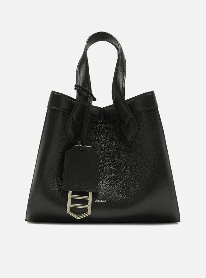 Bolsa Shopping Preta Couro Pequena Bag Charm