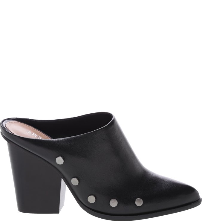 Mule Couro Aberta Salto Bloco Western Preta