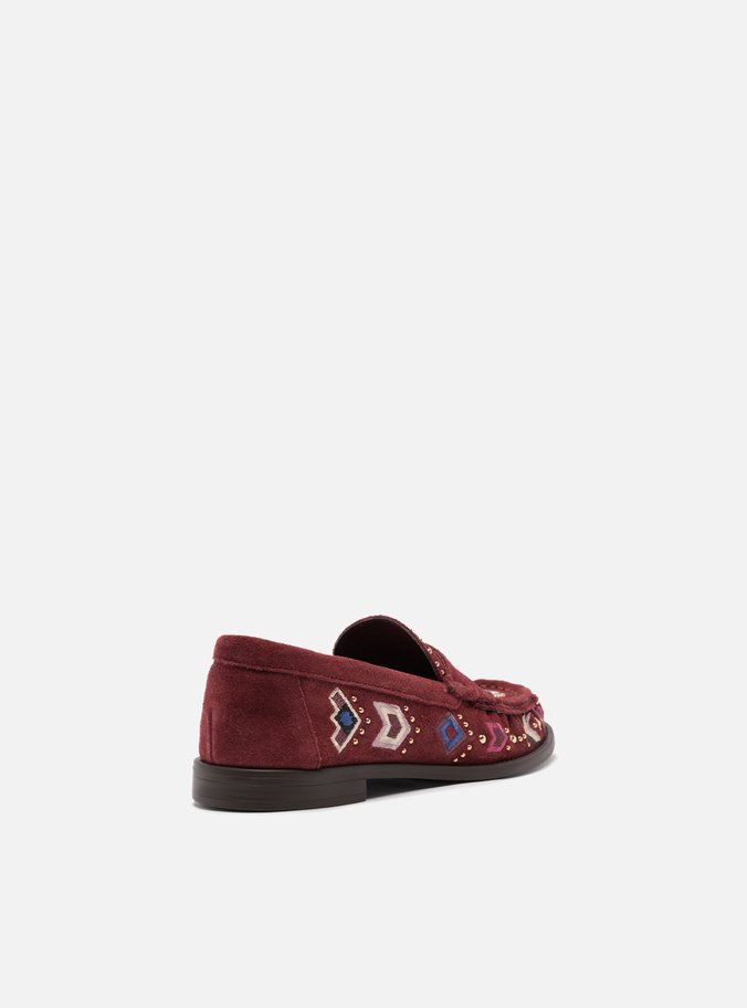 Mocassim Vinho Suede Bridão Metálico Bordado