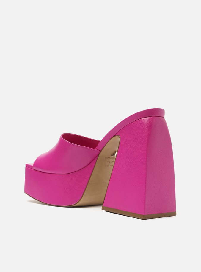 Mule Rosa Couro Meia Pata Salto Flare Megan