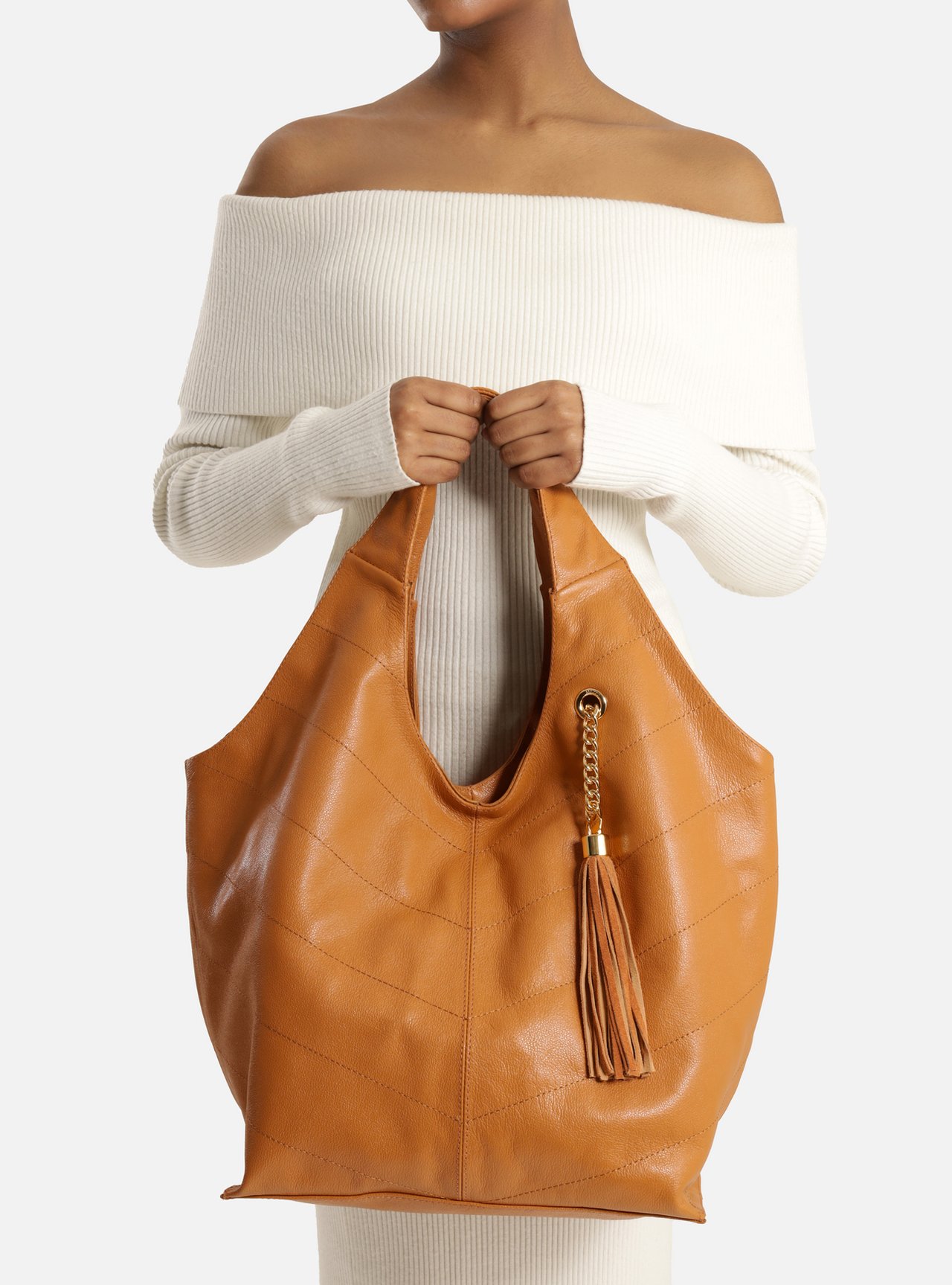 Bolsa Hobo Marrom Couro Grande Franjas — foto 7