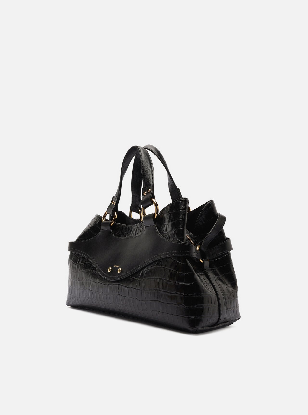 Bolsa Tote Preta Grande Textura Croco — foto 2
