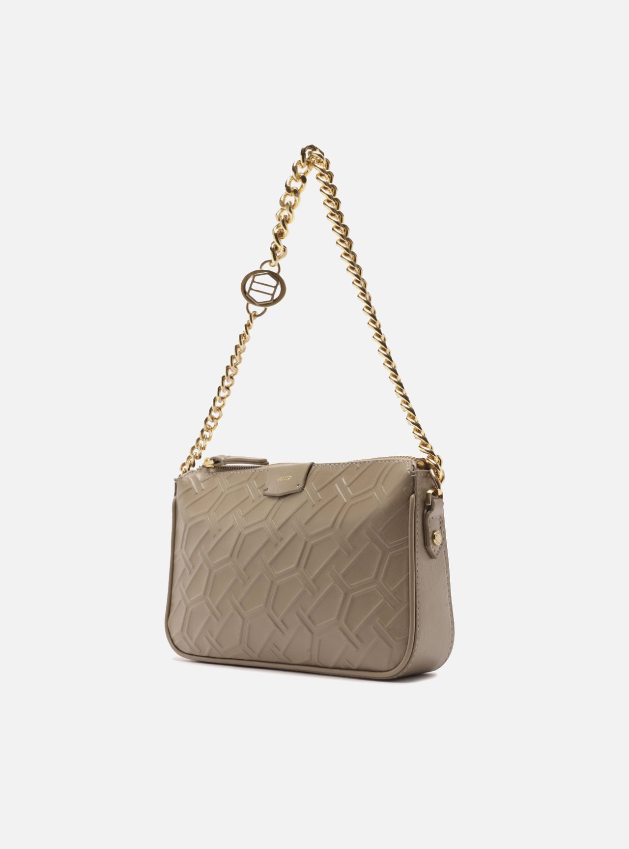 Bolsa Tiracolo Cinza Couro Pequena Corrente — foto 2