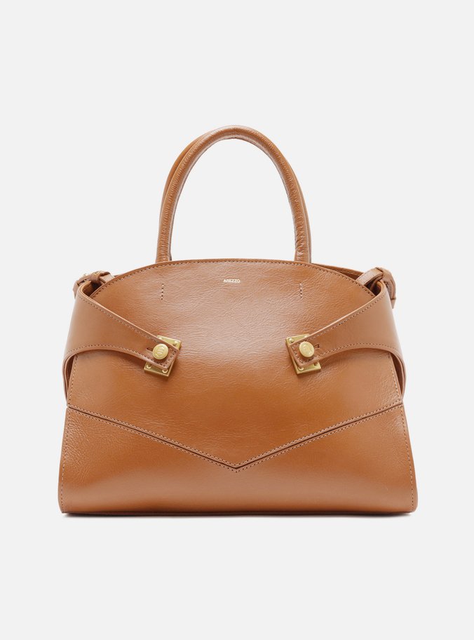 Bolsa Tote Marrom Couro Grande Recortes Metais