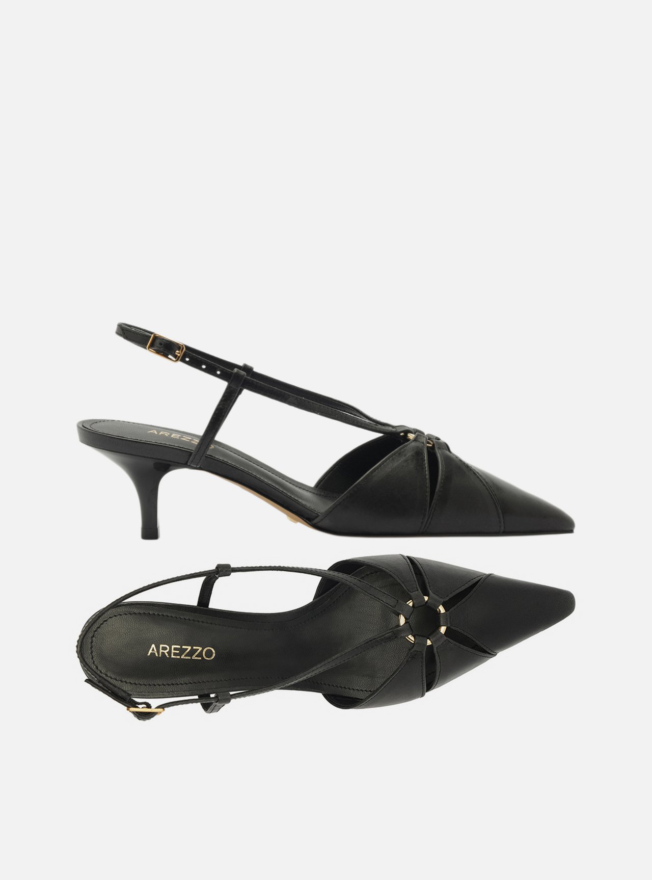 Scarpin Preto Couro Salto Fino Metais Slingback — foto 5