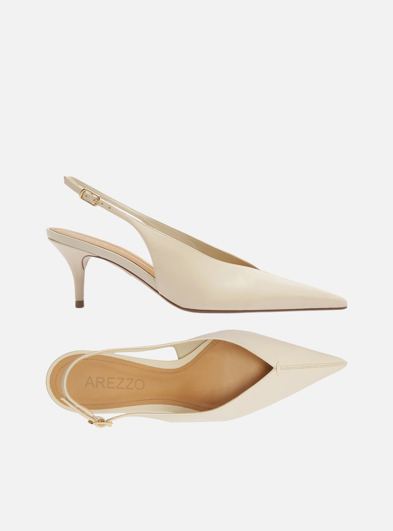 Scarpin Off-White Couro Slingback Salto Baixo Fino — foto 5