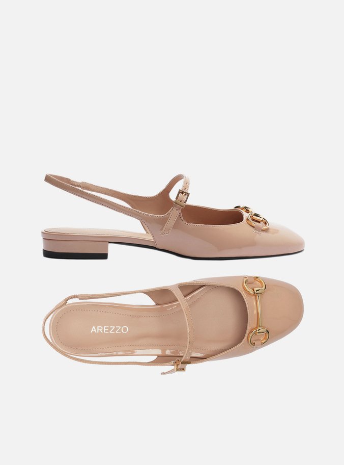 Sapatilha Boneca Bege Verniz Slingback Bridão