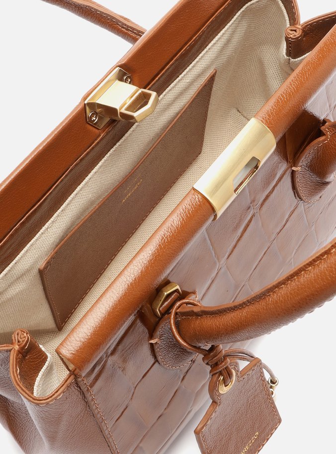 Bolsa Tote Marrom Couro Maxi Croco Média