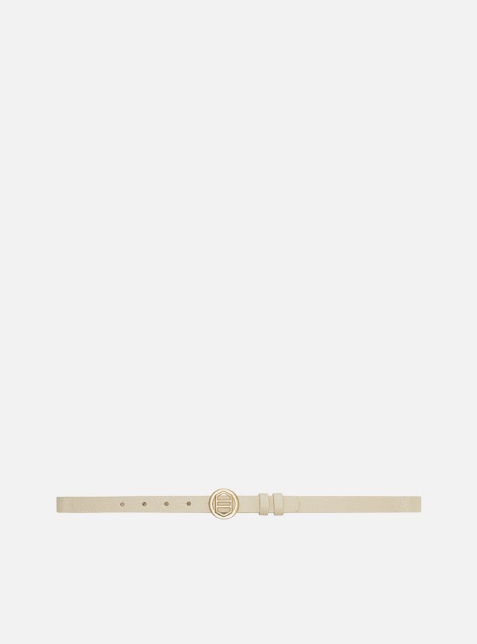 Cinto Off White Couro Fino Fivela Redonda Vazada