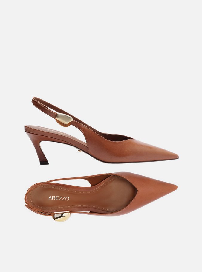 Scarpin Marrom Couro Salto Kitten Metal