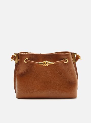 Bolsa Tiracolo Marrom Couro Pequena Nó Metal
