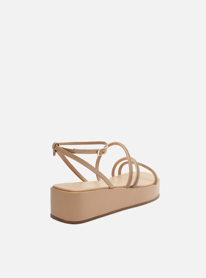 Sandália Nude Strass Flatform Fivela