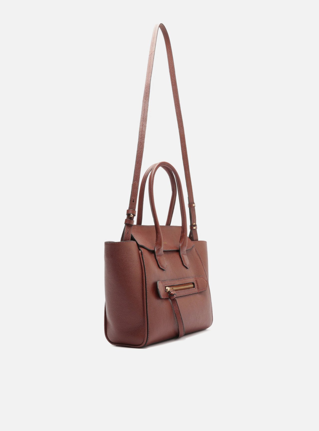 Bolsa Tote Marrom Couro Média Bolso Zíper — foto 5